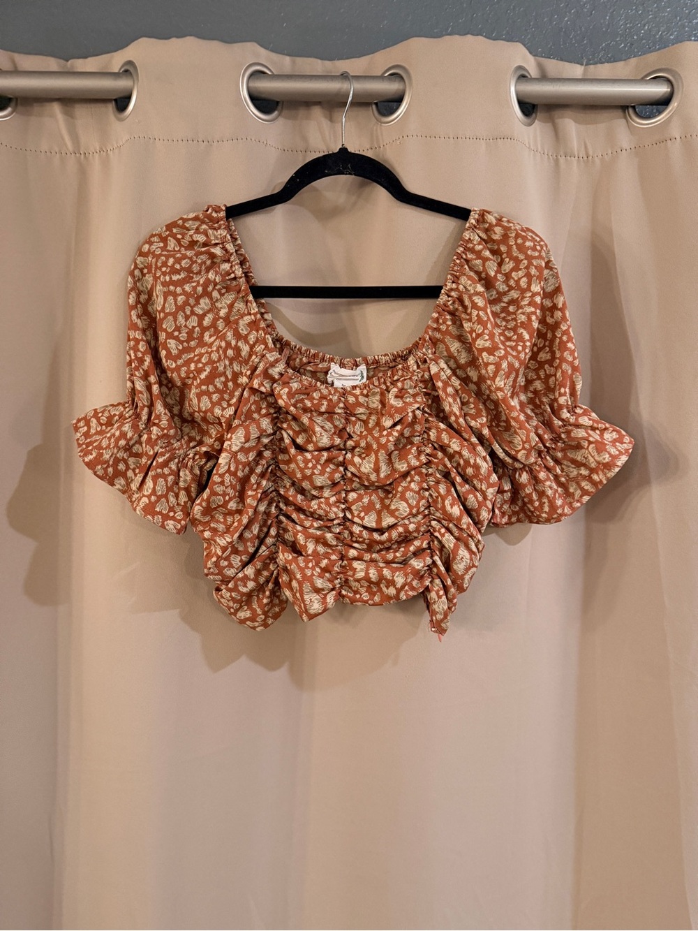 Loverriche Rust Printed Ruffle Crop Top - Women's